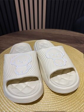 Kids Cream Slide Sandals with Puppy Design